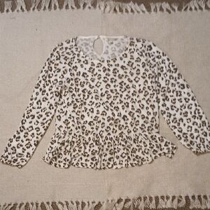 Lucky Brand Leopard Print Blouse - White and Brown